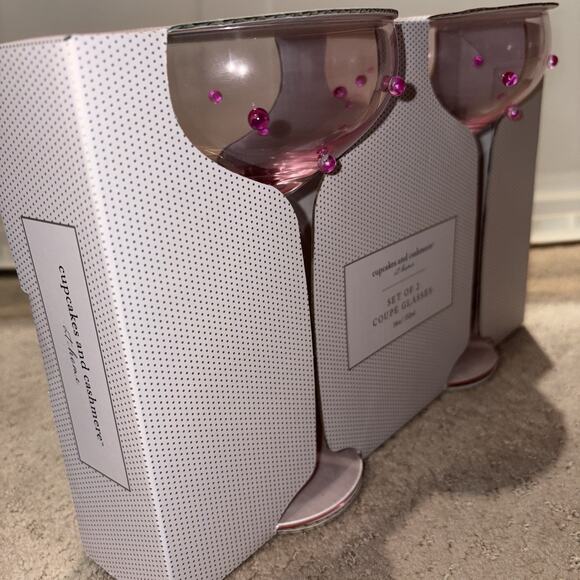 NEW Dotted PINK COUPE GLASSES Martini Margarita Cocktail 3D Dots Beaded SET OF 2 - Picture 3 of 6